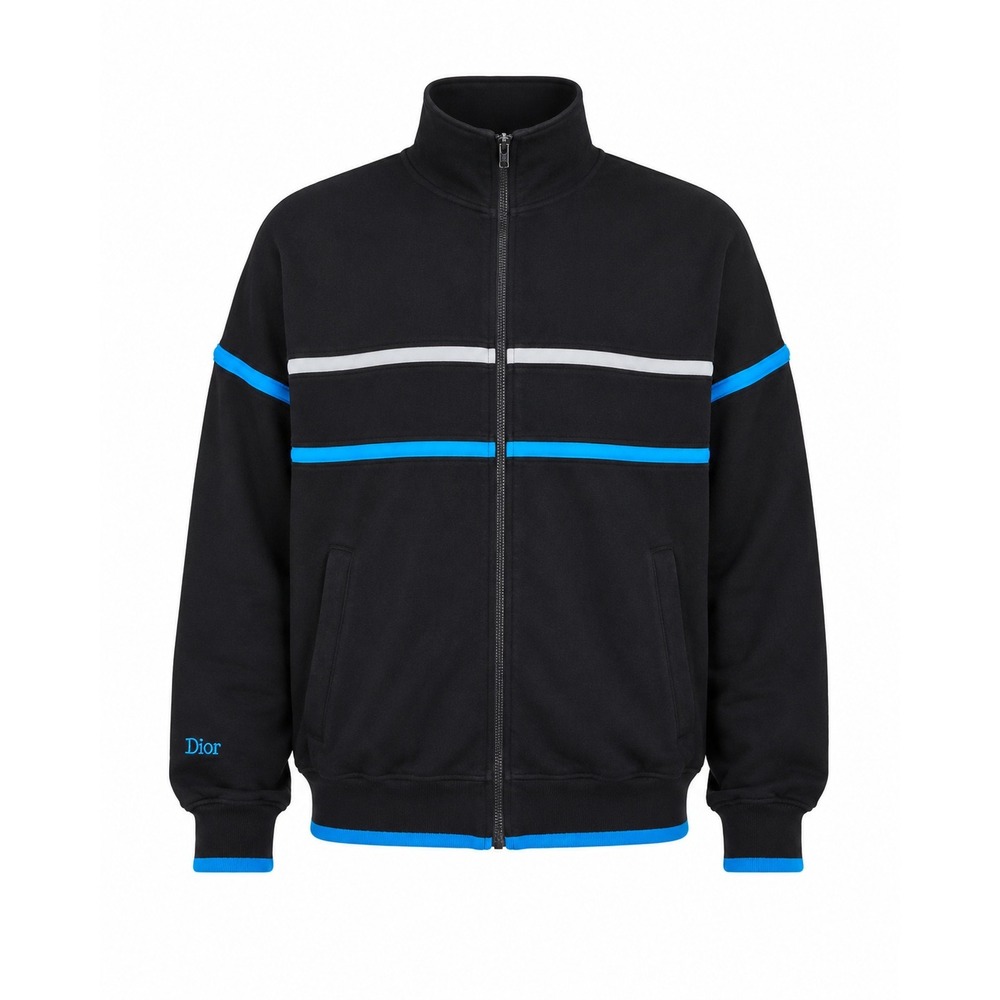 Vintage 80's Christian Dior Monsieur Track Jacket Men's XL Black Blue Full Zip